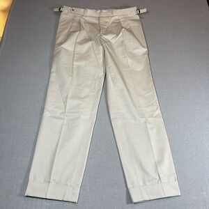 Atelier Munro Pleated Pants Mens 34x31 Cream Ivory Straight Leg Cotton
